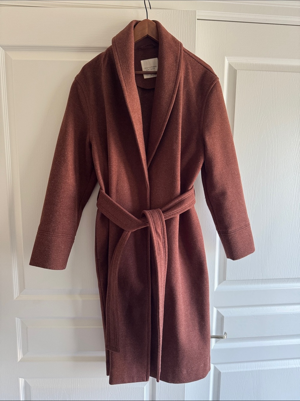 Gentle Fawn Rust Belted Shawl-Collar Trench Coat